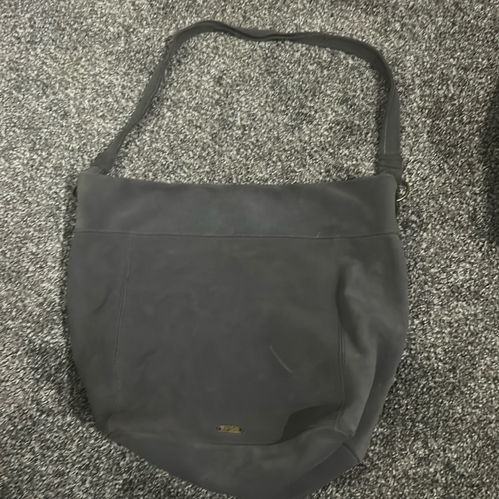 Grey suede hobo bag